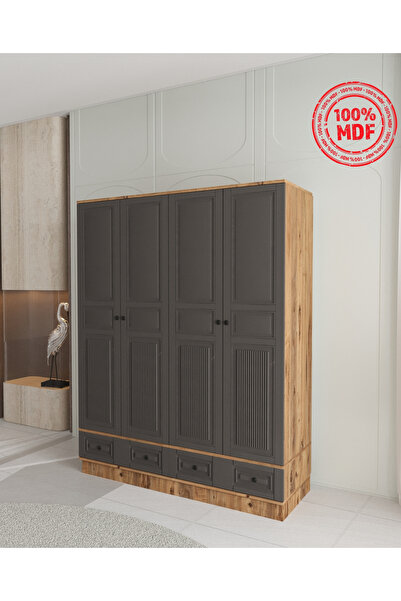 Teen & Bright NİL 4 KAPAKLI ÇEKMECELİ BAZALI GARDIROP - TAMAMI MDF