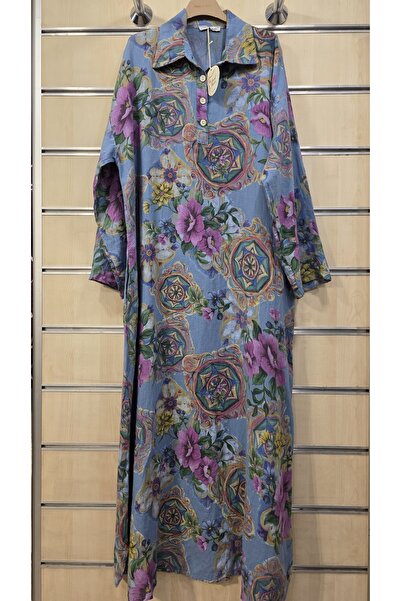 Park Moda Italian K Linen Long Dress with Pattern