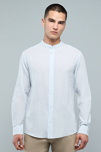 R&B Solid Shirt with Mandarin Collar and Long Sleeves