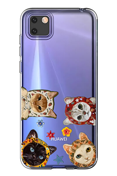 FLAMENKO حافظة هاتف شفافة متوافقة مع هاتف هواوي Y5P من سلسلة Cute Cats منقوش