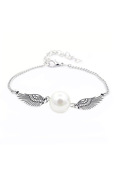 EFAYN.RO Bratara dama, pandantiv perla cu aripi inger, argintie, reglabila, E...