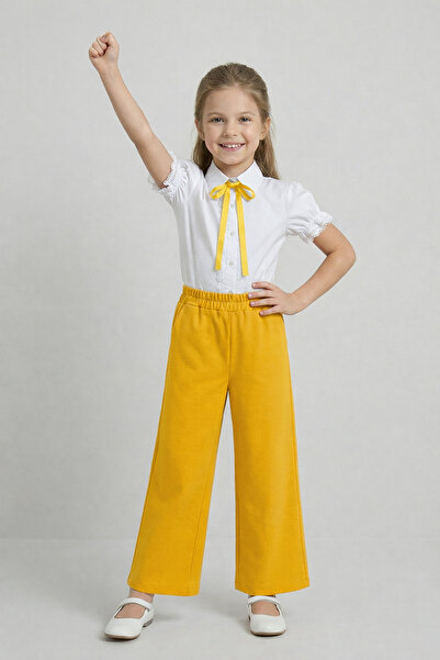 nacar çarşı Pantaloni largi galbeni pentru fete, cu fundă galbenă, pachet de ...