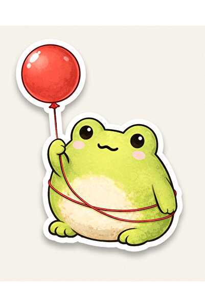 furikraft.co Kurbik Red Balloon Kurbağa Sticker – Laptop Sticker, Defter Stic...