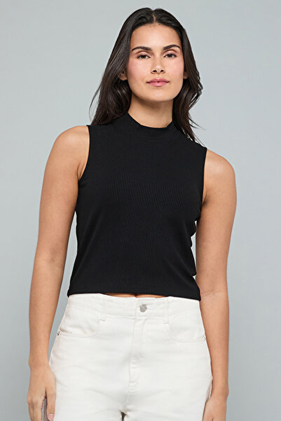 R&B Ribbed Sleeveless Top with High Neck