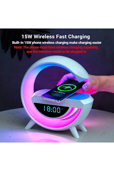 GenelTedarik BT-3401 Kablosuz Şarj Standı Rgb Ledli Dijital Saatli Alarmlı Ra...