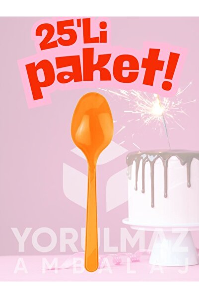 yorulmaz ambalaj 🟠   Happy Party Orange Colored Plastic Spoons 25 Pieces – D...