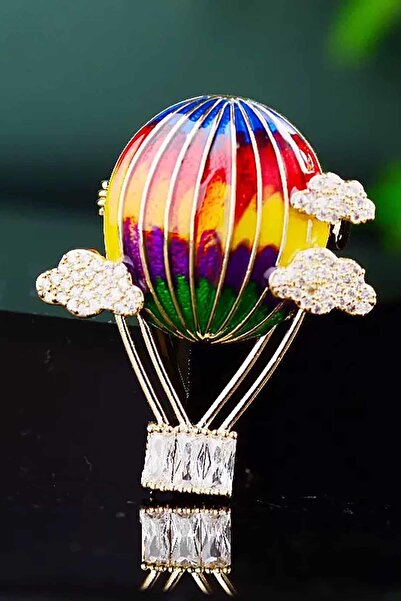 TAKIŞTIR Karışık Renk Uçan Balon Figürlü Taşlı Broş/ Yaka Broşu