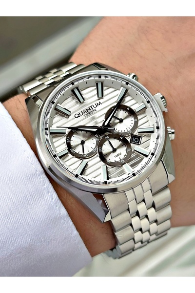 Quantum Functional Silver Color Sapphire Glass Steel Band Steel Case Men's Wr...