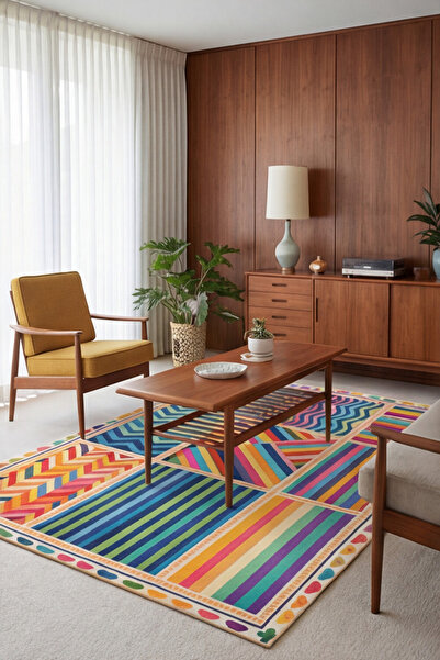 MENTEŞ HOME DİJİTAL BASKI PATCHWORK RENKLI Kaymaz Taban Yıkanabilir Modern Mu...