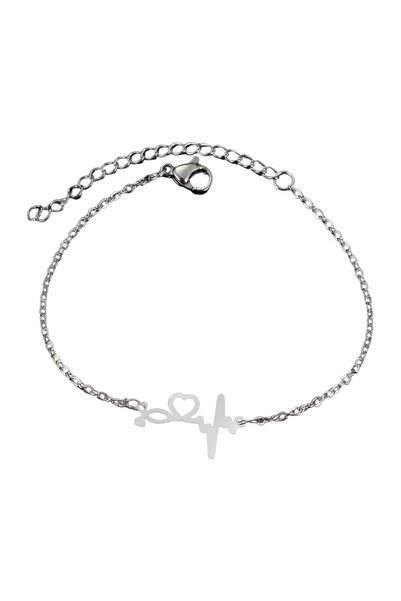 EFAYN.RO Women's bracelet, heartbeat pattern, heart pendant, adjustable, silv...