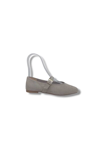 Zerhan 745 Γυναικεία Κρεμ Παπούτσια Με αγκράφα Σουέτ Μπαλαρίνα