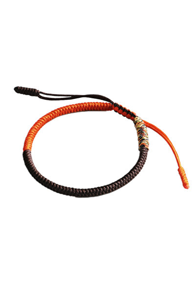 EFAYN.RO Bracelet, Tibetan pattern, lucky knots, adjustable, brown with orang...