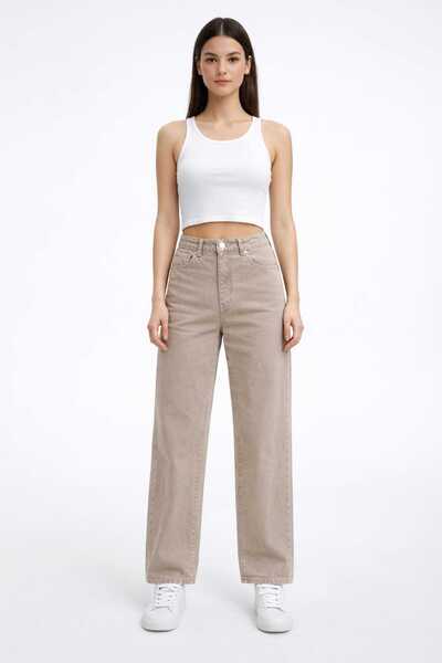 Kutaf Бежеві штани з високою талією та широкими штанинами для жінок