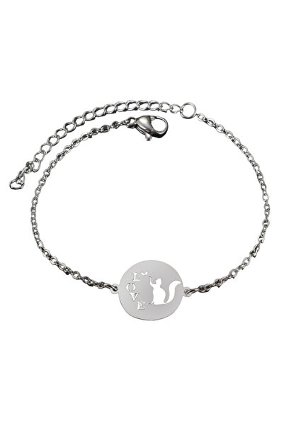 EFAYN.RO Bratara dama, model love cat, pandantiv rotund cu pisica si fluturas...