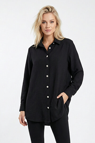 ABAY GİYİM Women's Casual Comfortable Fit Stone Detail Floral Model Buttoned ...