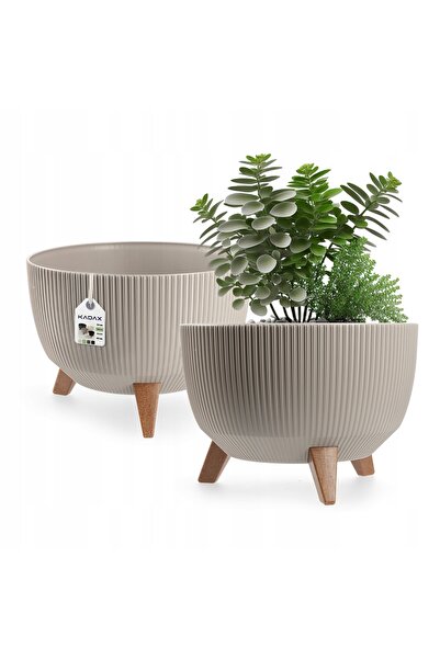 KADAX Husă pentru ghiveci cu picioare + jardinieră 29 cm, bej, cu dungi