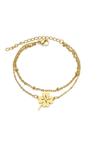 EFAYN.RO Women's bracelet, double beaded model, four-leaf clover pendant, adj...