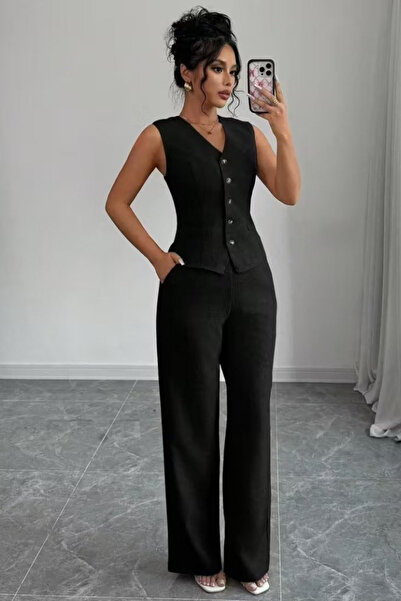 Modayakamoz New Season Women's Strappy Button-Front Blouse and Pants Linen Tw...