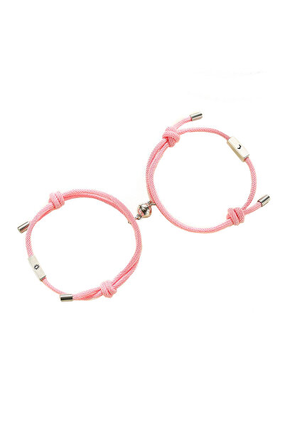 EFAYN.RO Set of 2 couple bracelets with round magnet, string type, pink, EFAYN