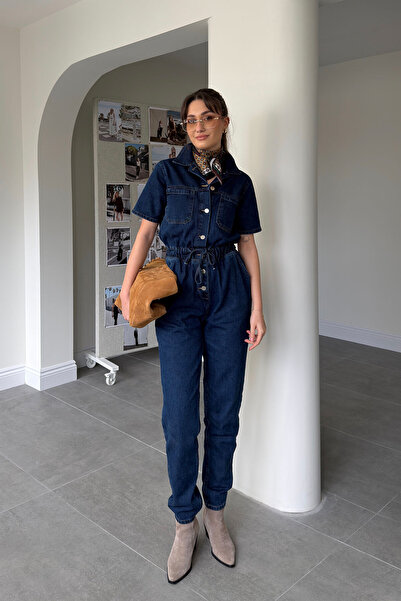 MAGARDE جمبسوت قابل للغسل مع خصر مطاطي - أزرق داكن