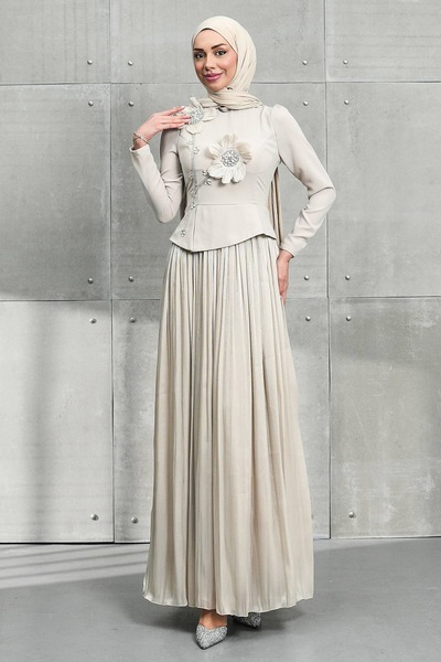 İmajButik Rochie de seară cu detalii din piatră, cu fustă plisată și aplicați...