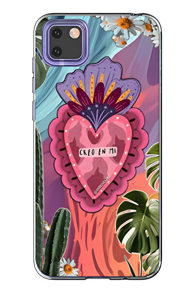 FLAMENKO حافظة هاتف هواوي Y5P متوافقة مع تصميم القلب الملون وغطاء الهاتف الشف...