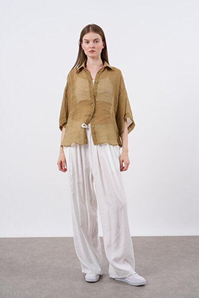 Perry 4927 OVERSIZE İPEKSİ GÖMLEK OLİVE