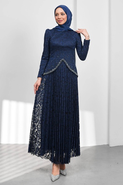 İmajButik Rochie de seară cu design plisat, albastru marin ghipură