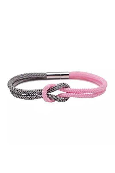EFAYN.RO Women's bracelet, double, friendship knot pattern, gray with pink, E...
