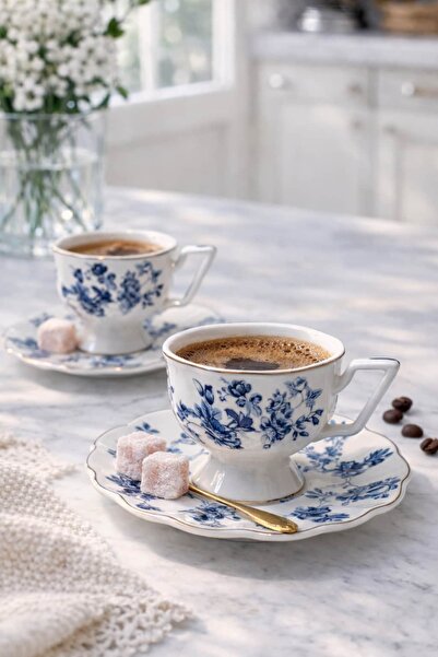 BUCOLIC Vintage Bloom – Blue Floral 2-Piece Porcelain Cup Set