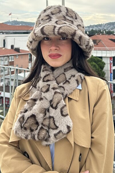 Mollycrush Women's Leopard Printed Piece Plush Scarf Hat Set