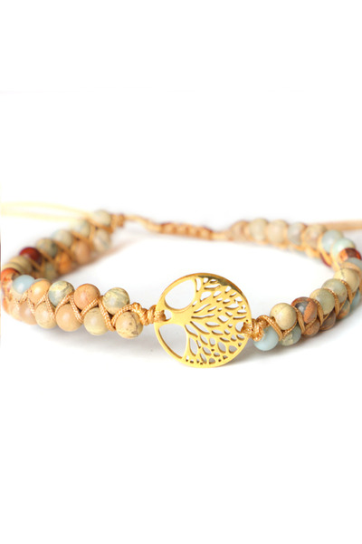 EFAYN.RO Handmade bracelet, gold tree of life pendant, cream, unisex, EFAYN