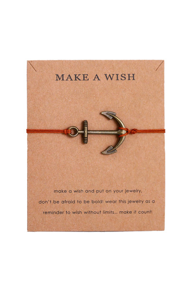 EFAYN.RO Make a wish bracelet, string type, anchor pendant with dark orange s...