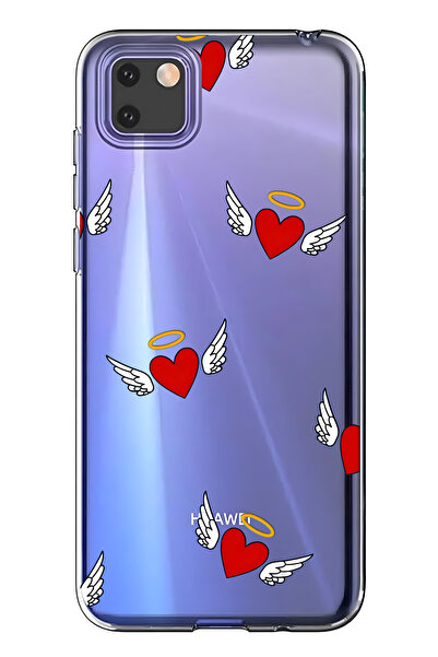 FLAMENKO حافظة هاتف شفافة متوافقة مع هاتف هواوي Y5P من نوع Angel Heart منقوش