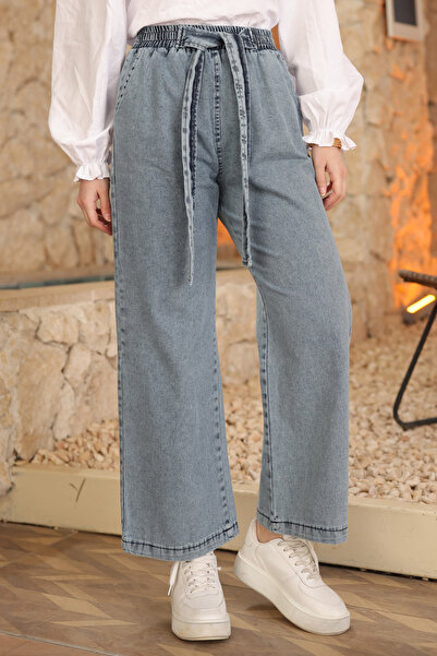 İmajButik Plave farmerke sa pojasom oko struka Široke nogavice