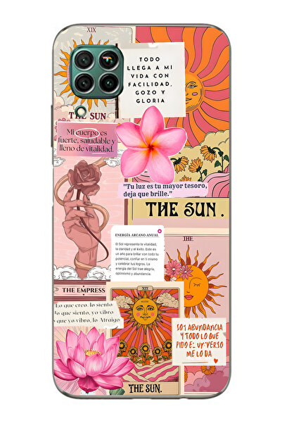 FLAMENKO حافظة هاتف شفافة متوافقة مع هاتف هواوي P40 Lite من نوع Sun Tarot منقوش