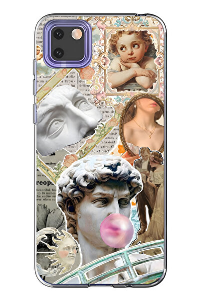 FLAMENKO حافظة هاتف شفافة متوافقة مع هاتف هواوي Y5P من رينيسانس كولاج منقوش