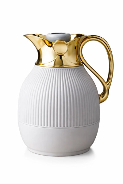 Urbanza Luxury Cream White Vacuum Insulated Thermal Carafe Jug Gold Handle Co...