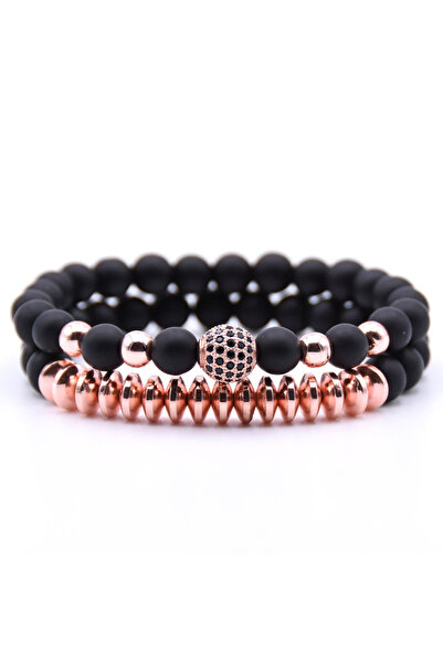 EFAYN.RO Black semiprecious stone bracelet, bronze pendant, handmade, unisex,...