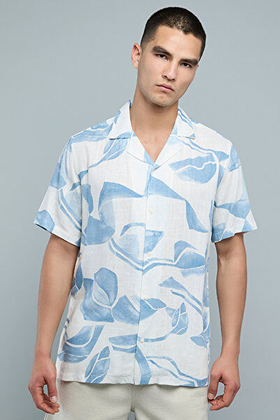 R&B Patterned Shirt with Revere Collar and Short Sleeves