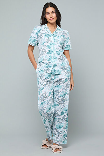 R&B Printed Lapel Collar Pyjama Set