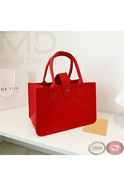 Mega Design Kadın Kalın Keçe Günlük Tote Çanta Şık Alışveriş ve Ofis Çantası