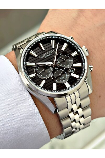 Quantum Functional Silver-Black Color Sapphire Glass Steel Band Steel Case Me...