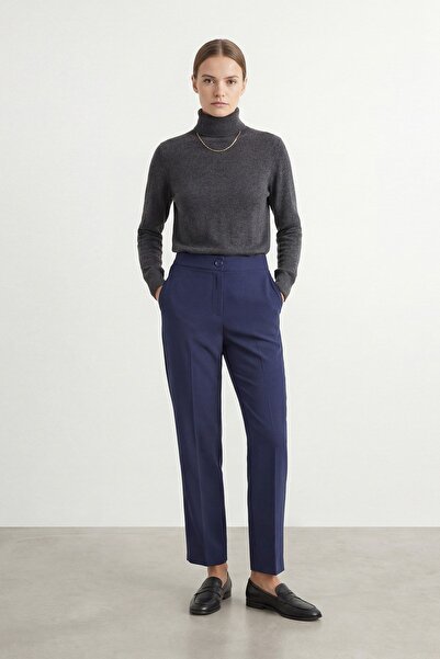 Puane Women's Classic Cut High Waist Fabric Trousers-M1819Pnt - Navy