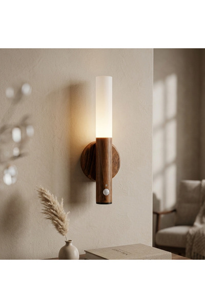 EVİST Ahşap Görünümlü Sensörlü Duvar Apliği - 1W Günışığı LED, Type-C Şarjlı,...