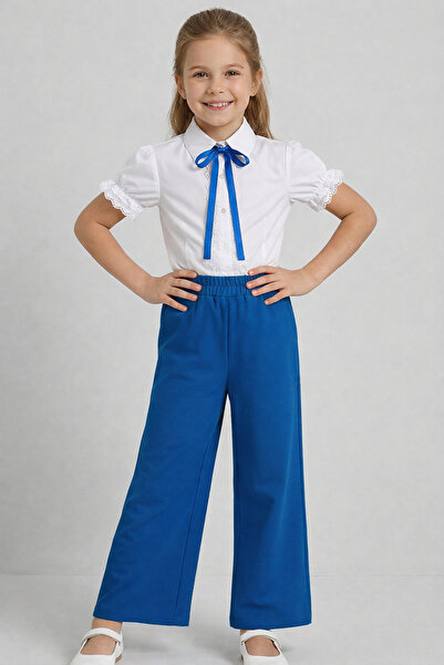 nacar çarşı بنطلون واسع الساق باللون الأزرق للفتيات مع أزرق بلون الكوبالت فيو...