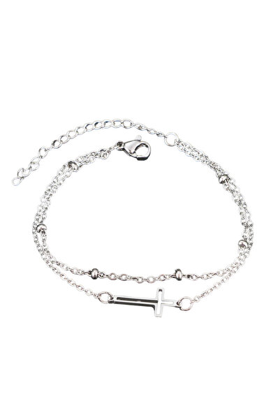 EFAYN.RO Women's bracelet, double, religious model, cross pendant, with ball ...