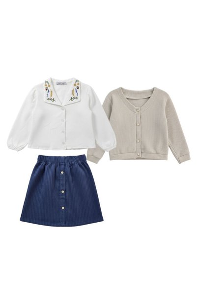 Generic Brand Modern collared beige cardigan and skirt set