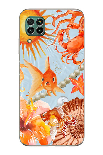 FLAMENKO حافظة هاتف شفافة متوافقة مع هاتف هواوي P40 Lite من Orange Fish منقوش