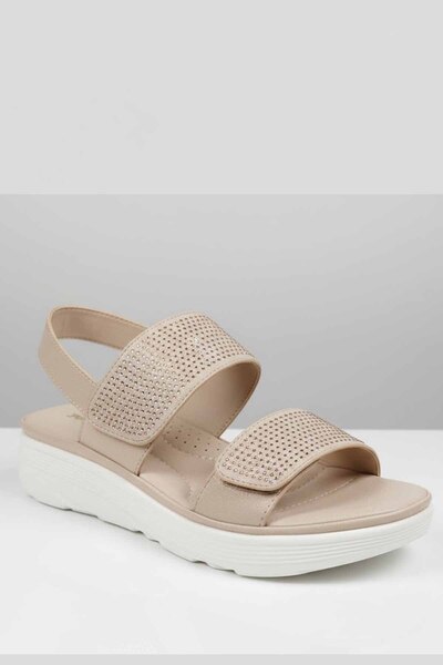 Polaris Beige Shimmering Stone Daily Sandals - Lightweight Filled Sole-C1